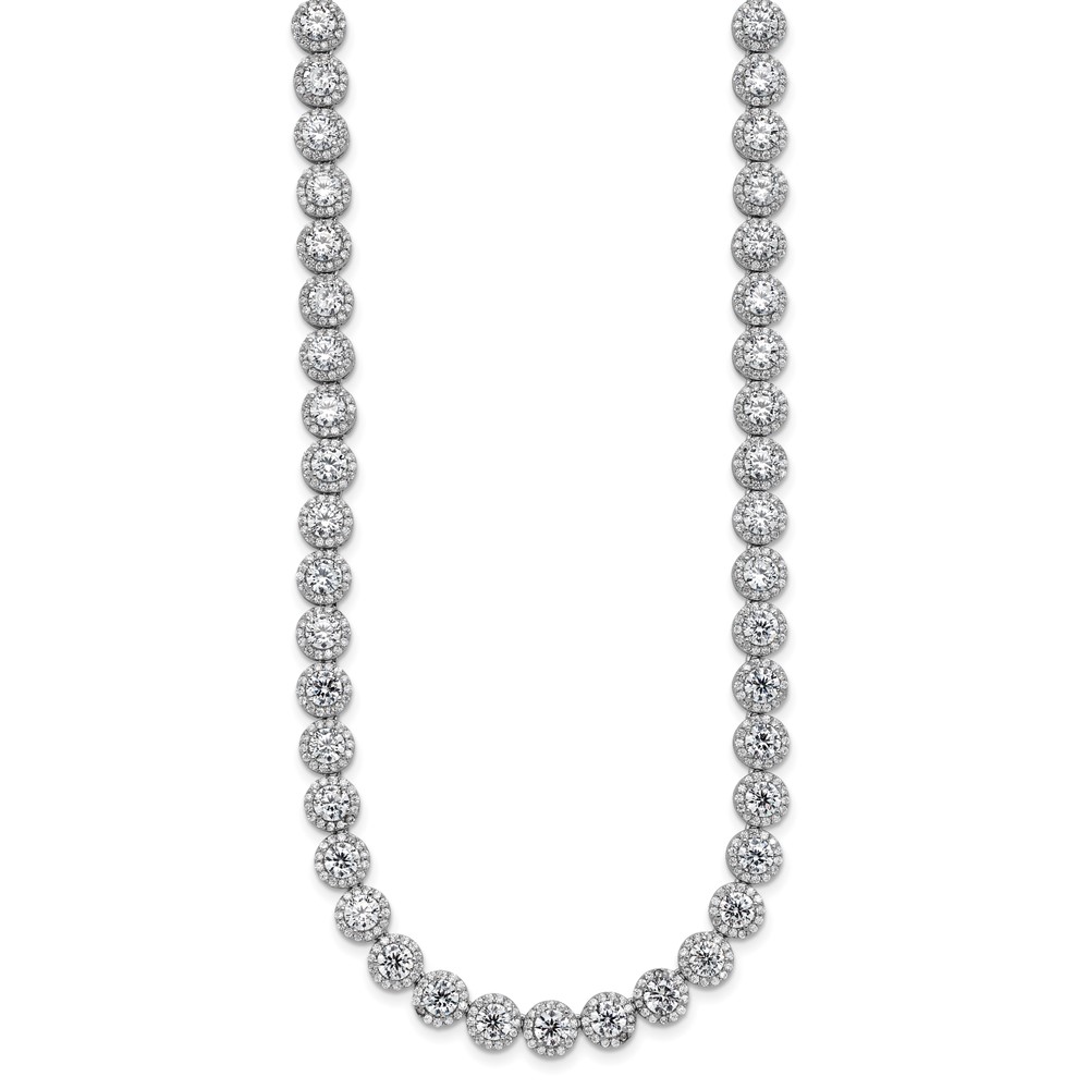 Sterling Silver Rhodium-plated Round Halo CZ Necklace (QG5958-17)