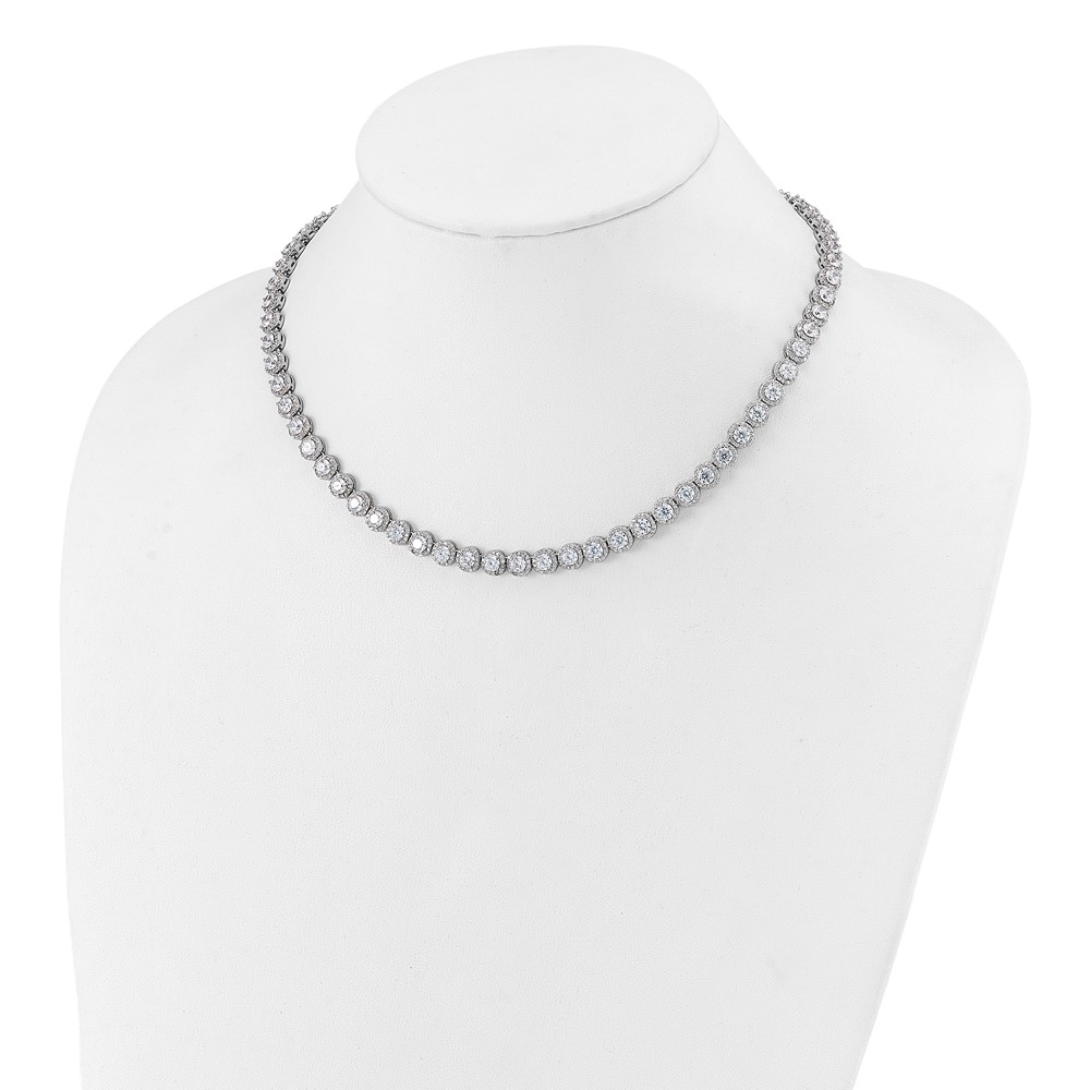 Sterling Silver Rhodium-plated Round Halo CZ Necklace (QG5958-17)