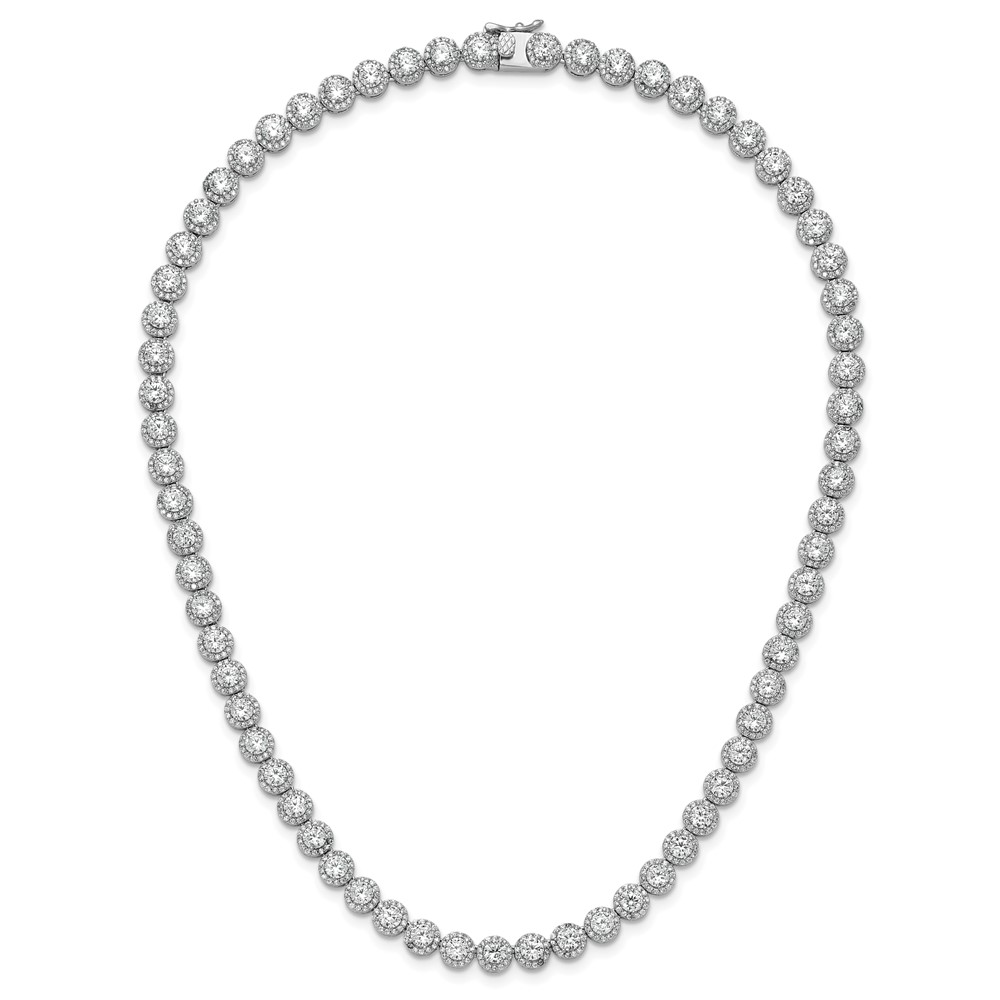 Sterling Silver Rhodium-plated Round Halo CZ Necklace (QG5958-17)