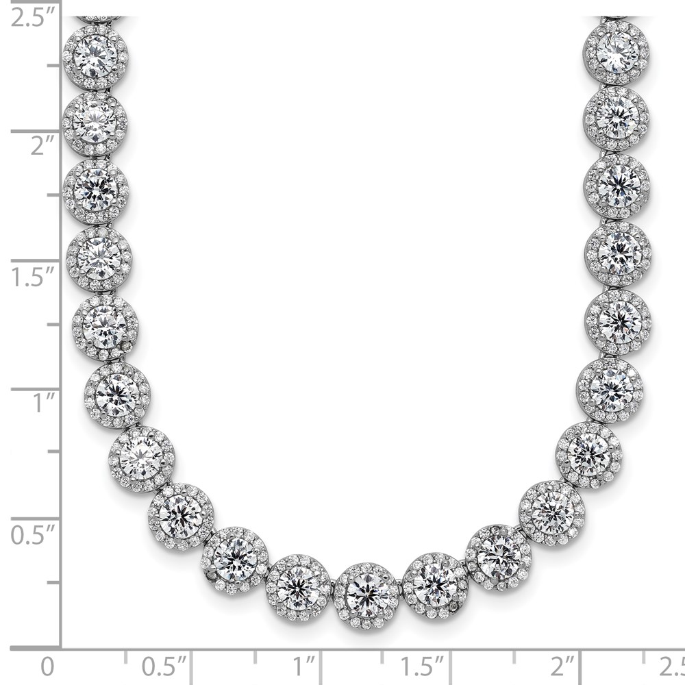 Sterling Silver Rhodium-plated Round Halo CZ Necklace (QG5958-17)
