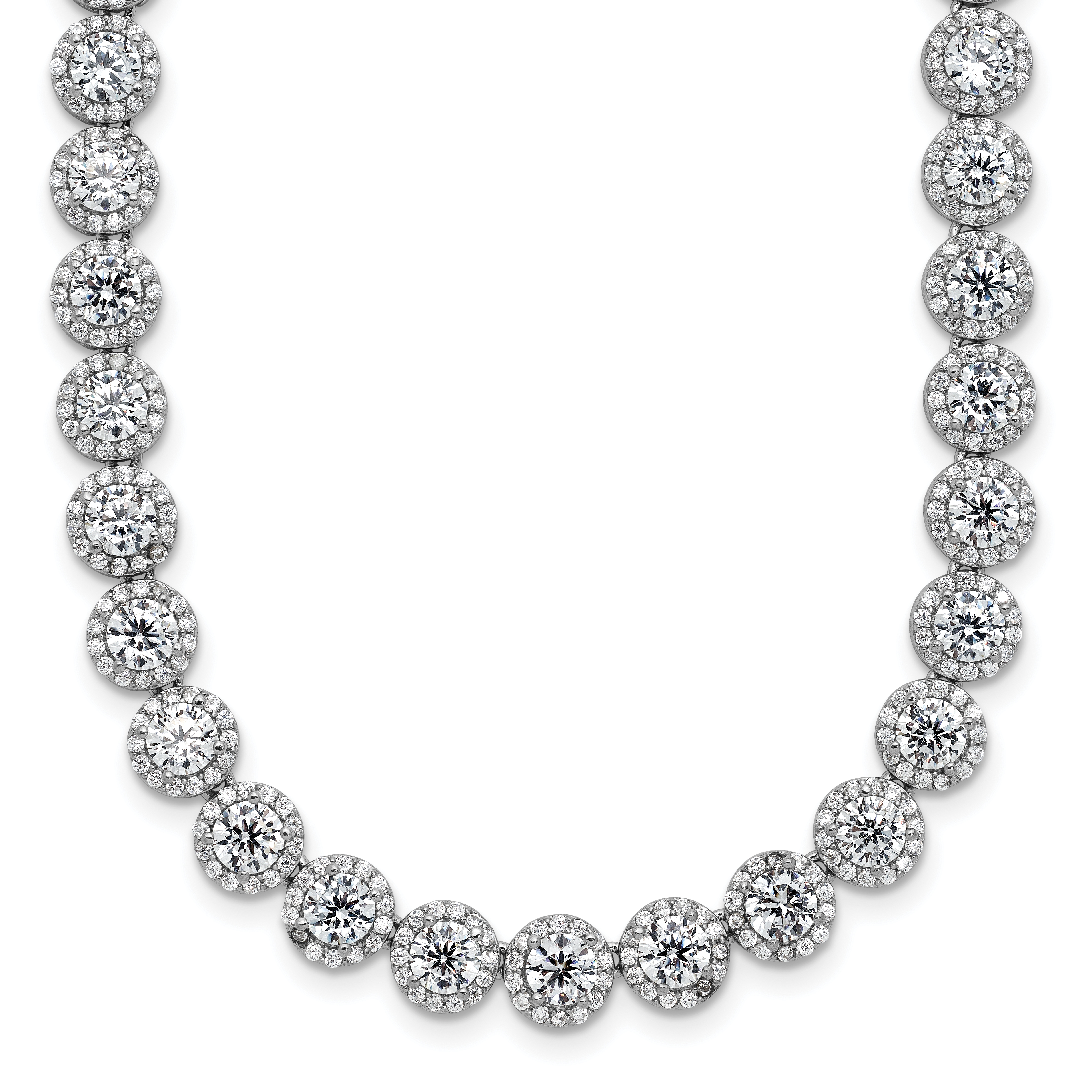 Sterling Silver Rhodium-plated Round Halo CZ Necklace (QG5958-17)