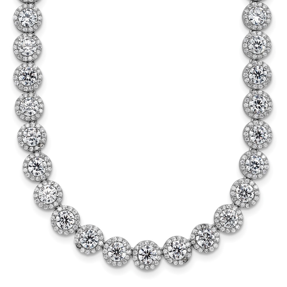 Sterling Silver Rhodium-plated Round Halo CZ Necklace (QG5958-17)