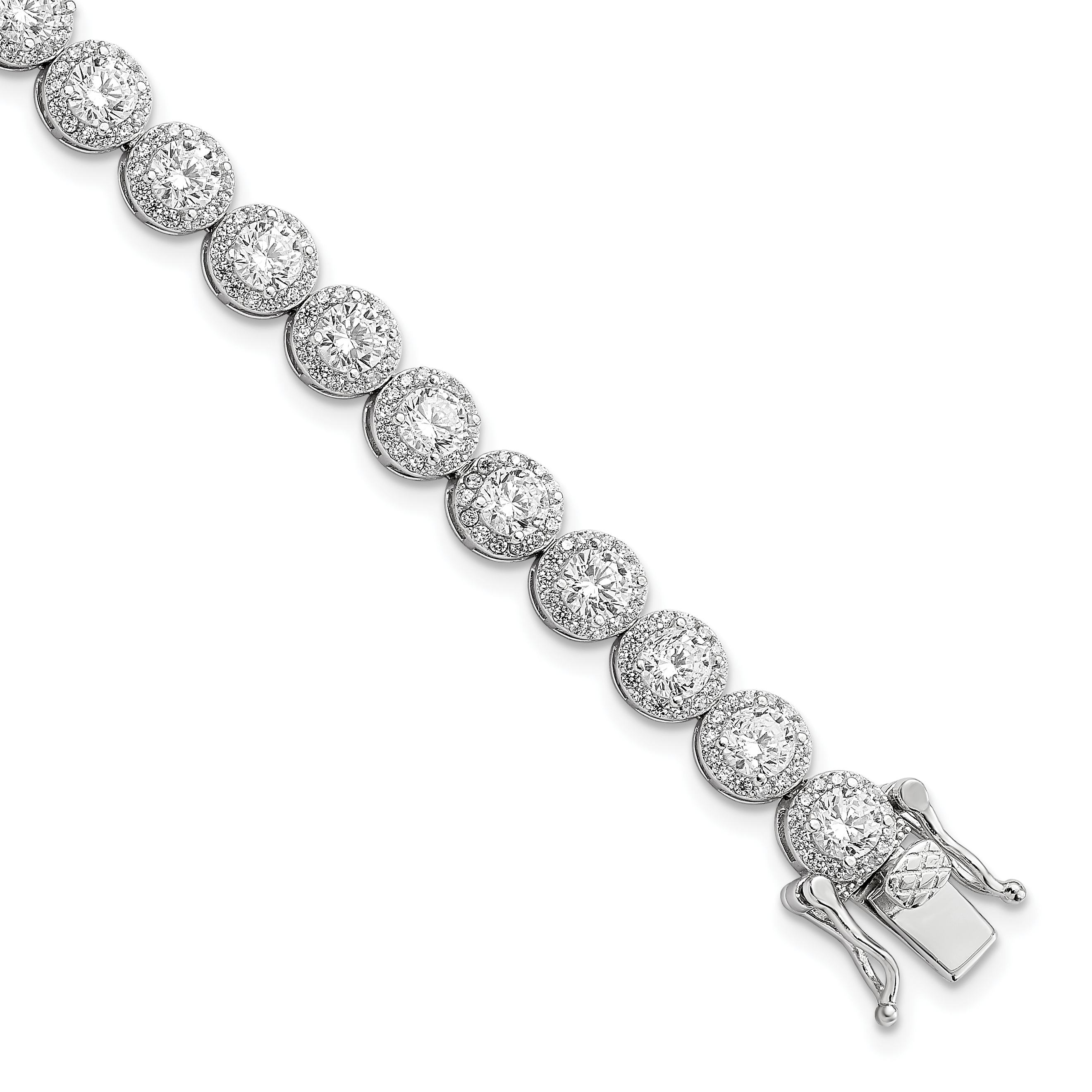 Sterling Silver Rhodium-plated Polished Round CZ Tennis Bracelet (QG5958-7.5)