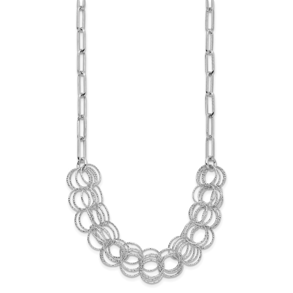 Sterling Silver Rhodium-plated Polished/Textured Circles Necklace (QG5974-20)