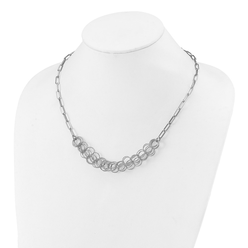 Sterling Silver Rhodium-plated Polished/Textured Circles Necklace (QG5974-20)