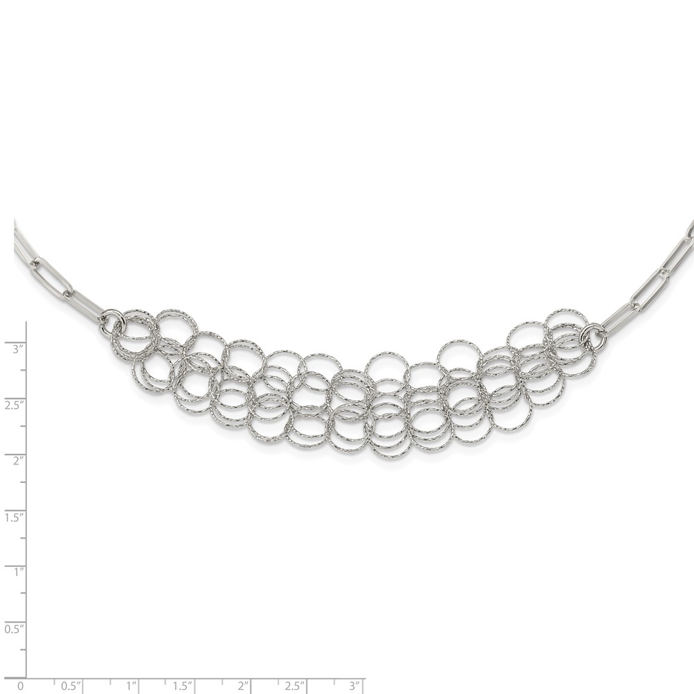 Sterling Silver Rhodium-plated Polished/Textured Circles Necklace (QG5974-20)