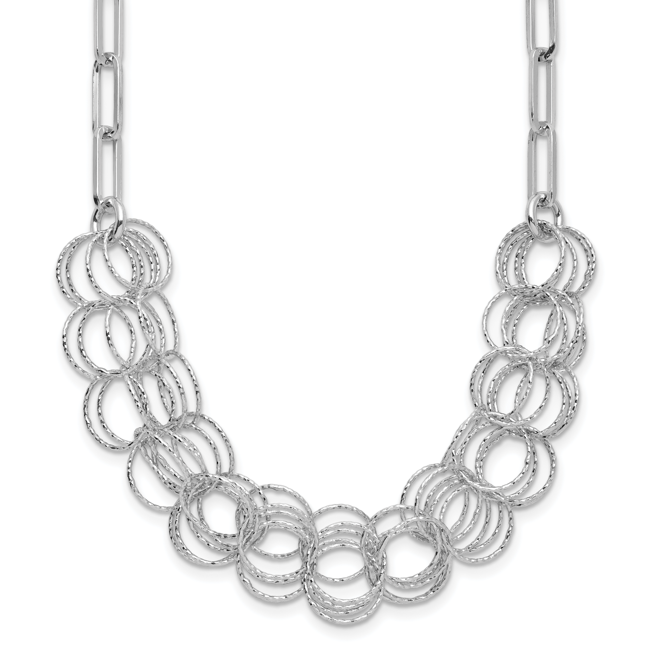 Sterling Silver Rhodium-plated Polished/Textured Circles Necklace (QG5974-20)