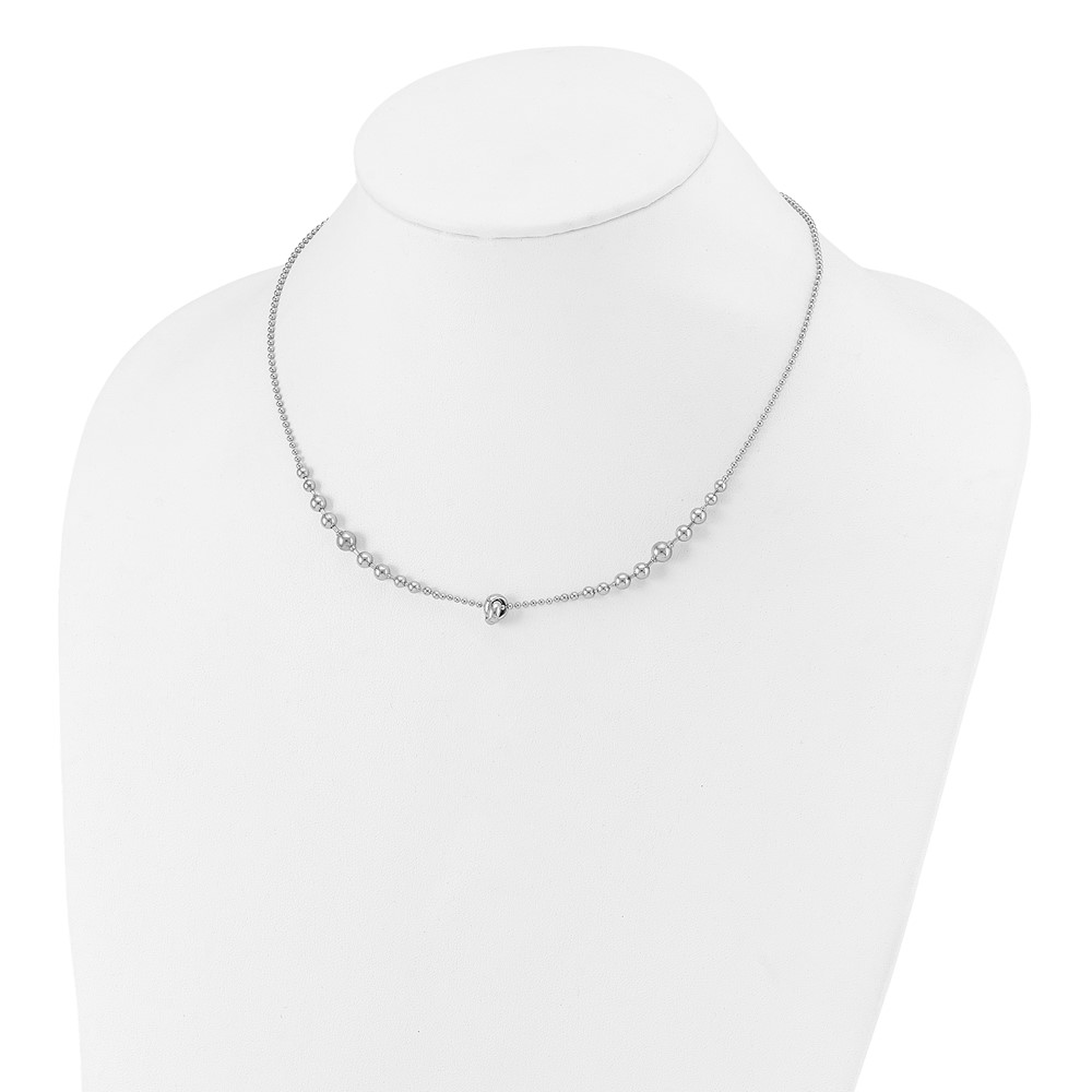 Sterling Silver Rhodium-plated Polished Beaded w/ 2.5in ext. Necklace (QG5977-17.5)