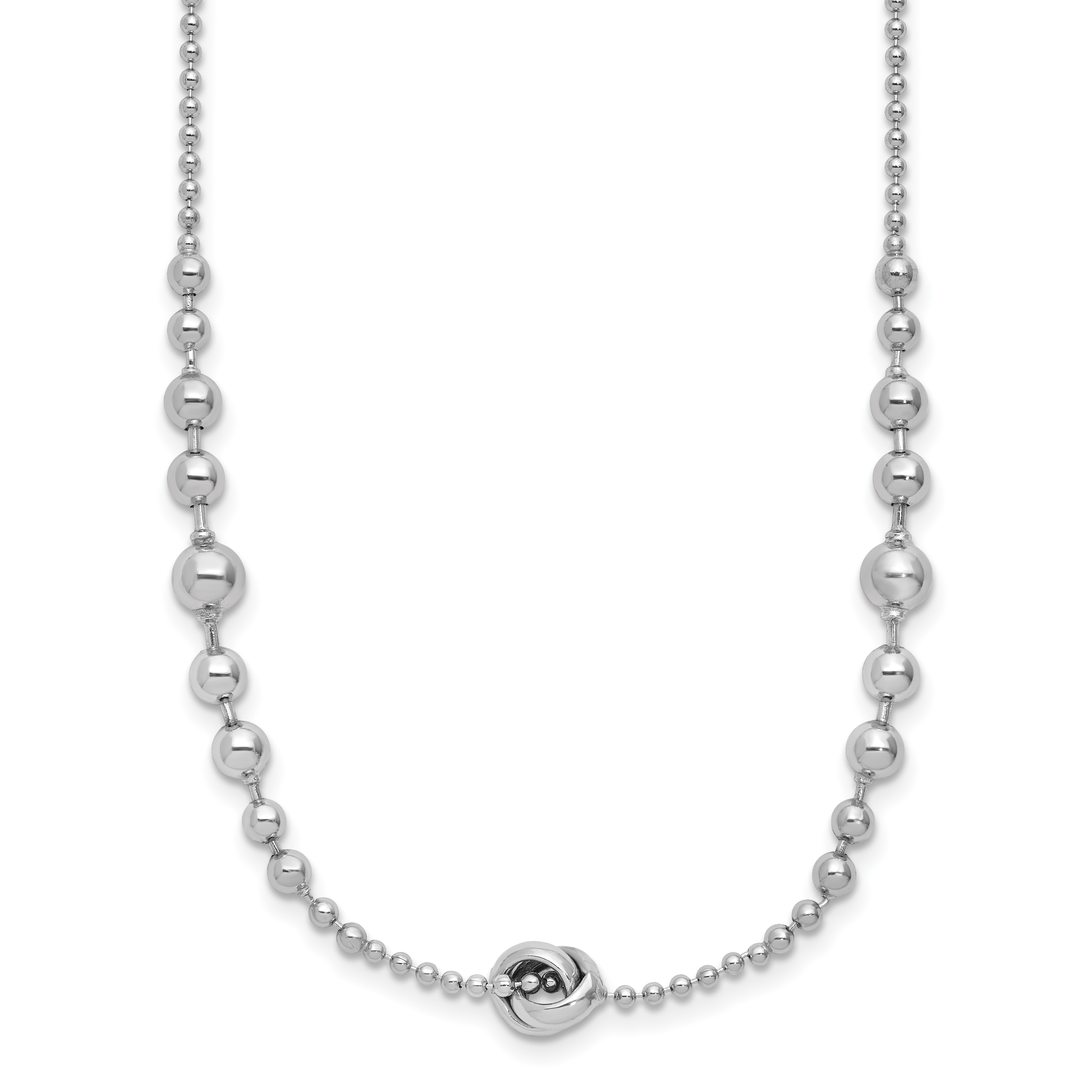 Sterling Silver Rhodium-plated Polished Beaded w/ 2.5in ext. Necklace (QG5977-17.5)