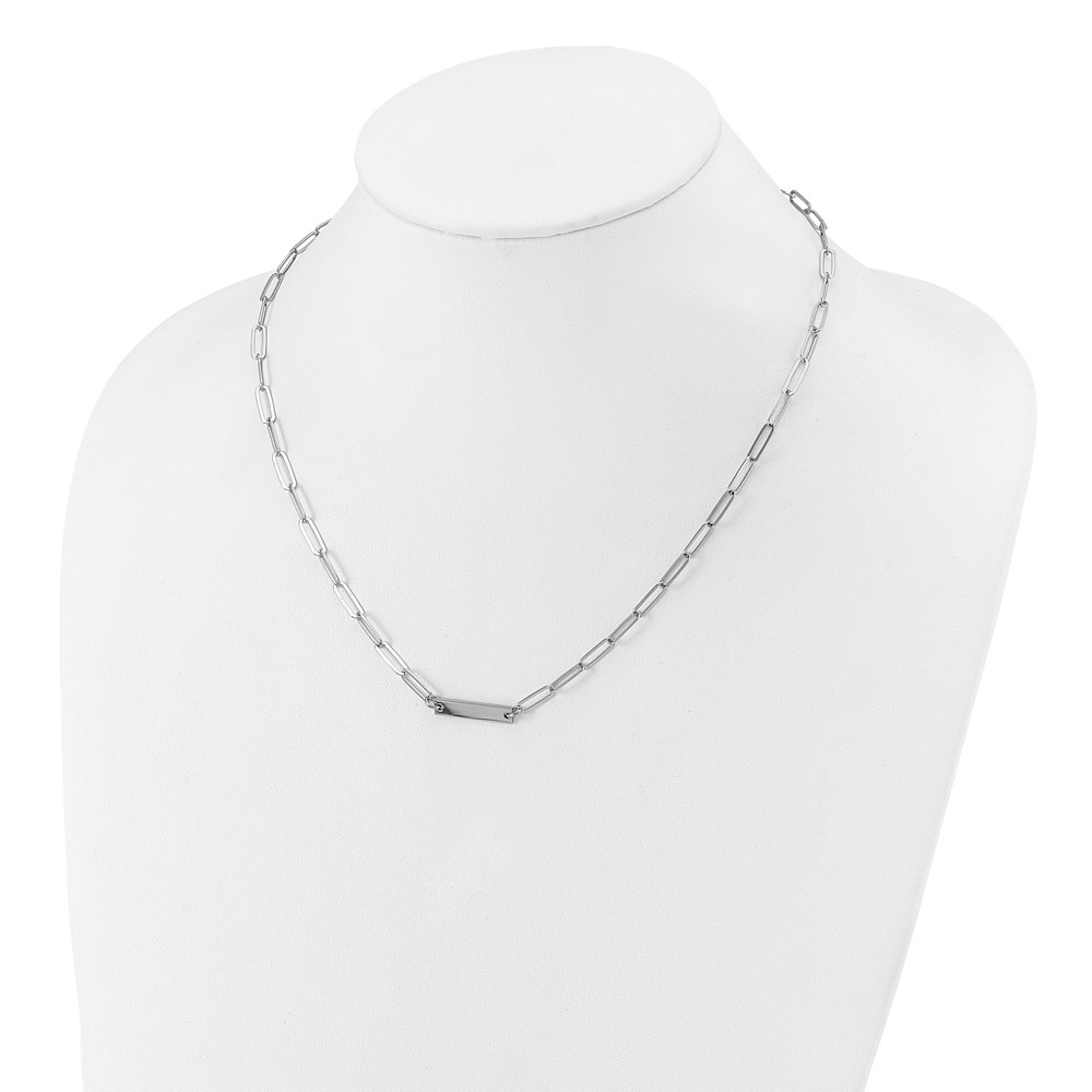 Sterling Silver Rhodium-plated Polished Bar w/ 2in ext. Necklace (QG5984-17)