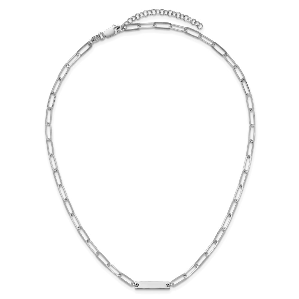 Sterling Silver Rhodium-plated Polished Bar w/ 2in ext. Necklace (QG5984-17)