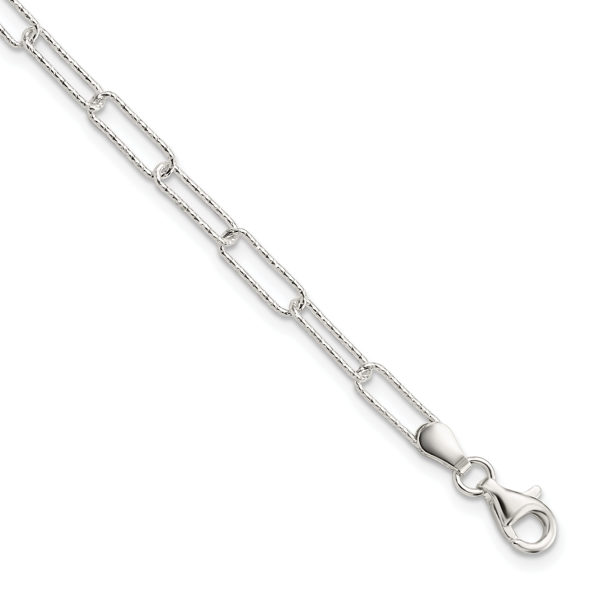 Sterling Silver Rhodium-plated D/C Fancy Link w/.75 in Ext Bracelet (QG5986-7.25)