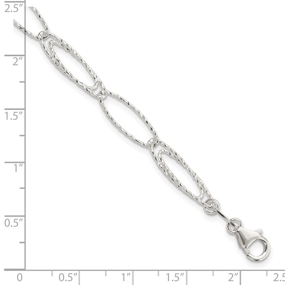 Sterling Silver Rhodium-plated Polished D/C Fancy Link Bracelet