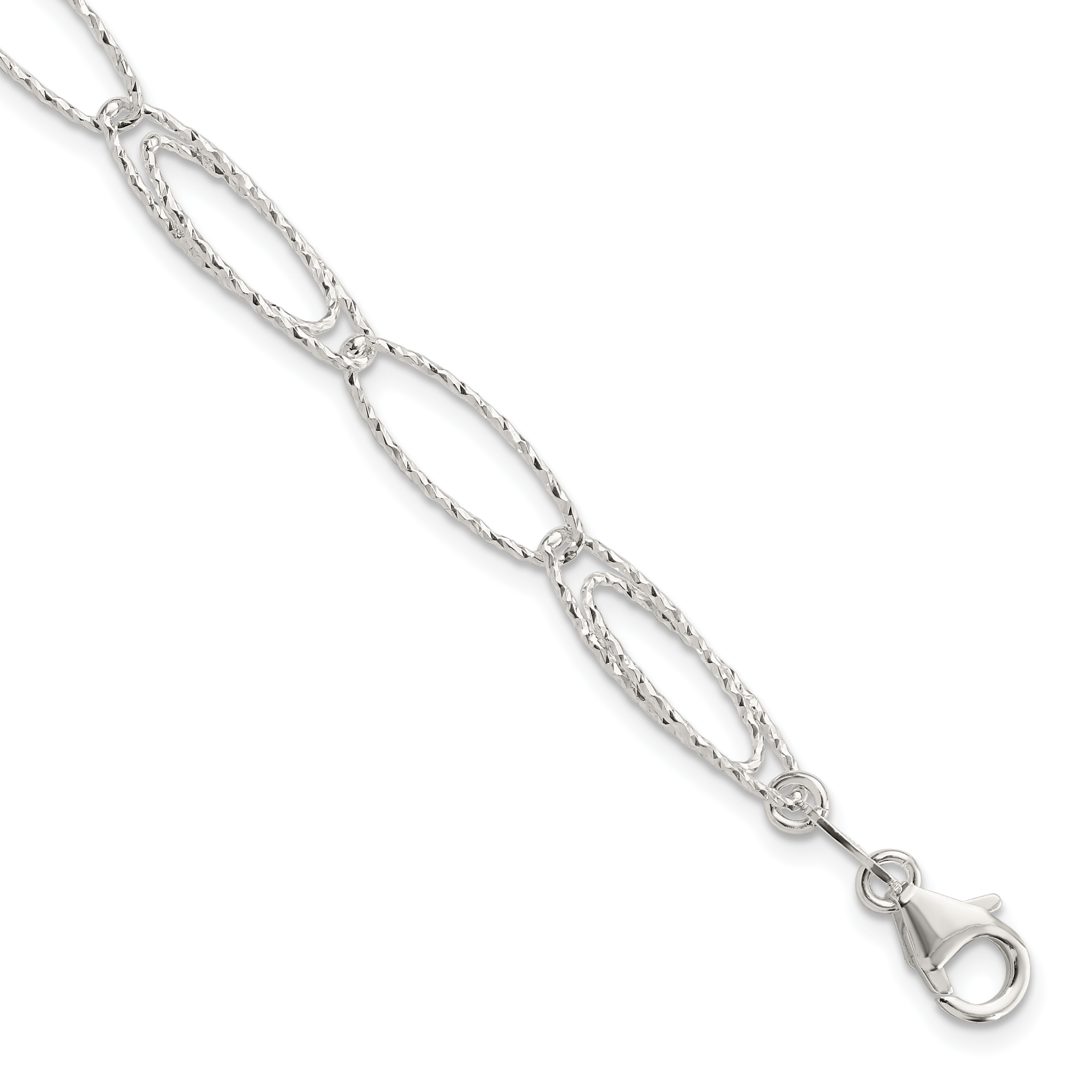 Sterling Silver Rhodium-plated Polished D/C Fancy Link Bracelet (QG5990-7.5)