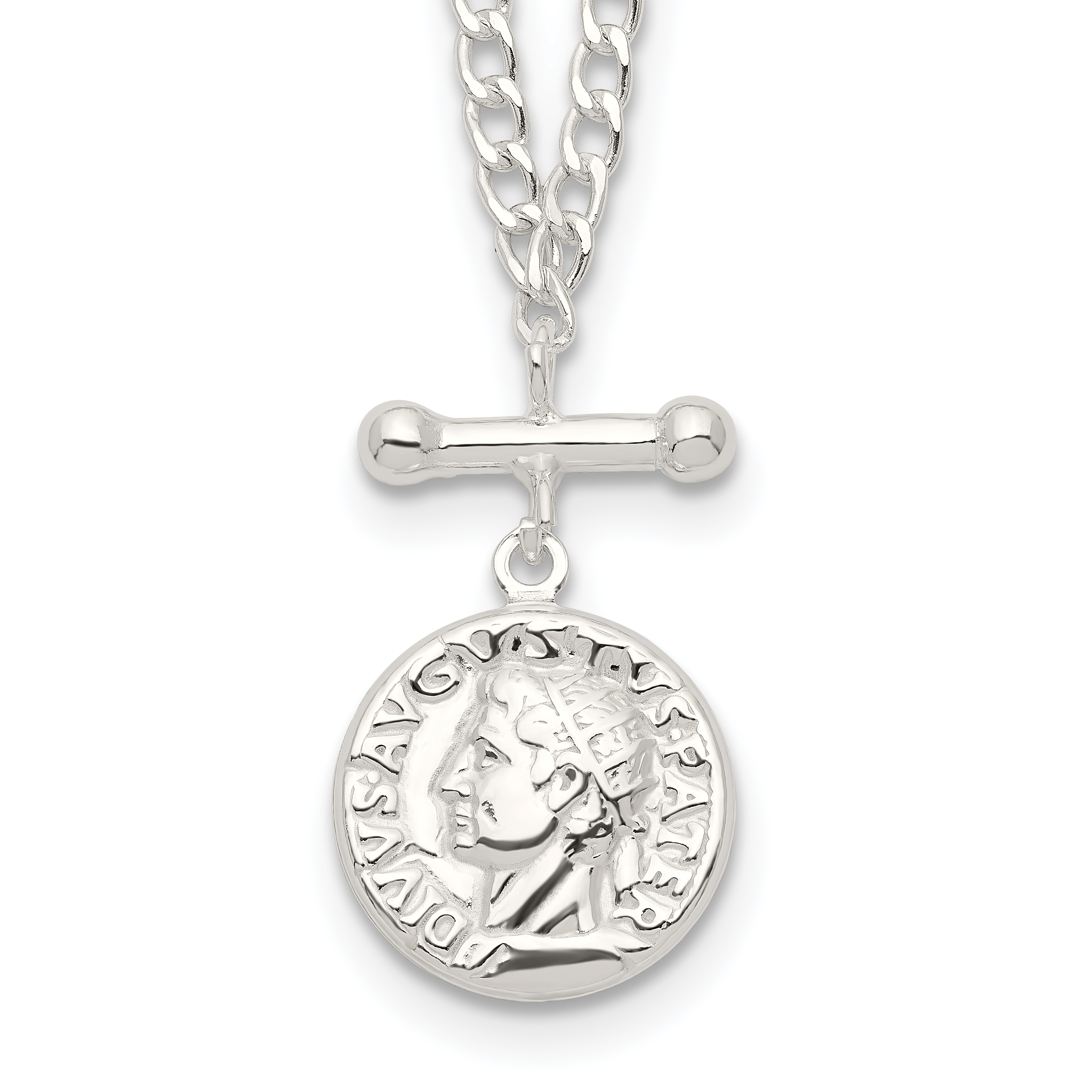 Sterling Silver Replica Roman Coin Necklace (QG5991-18)
