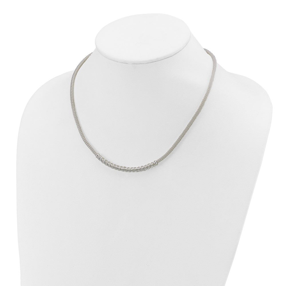 Sterling Silver Polished Twisted Bar Necklace (QG5994-18)