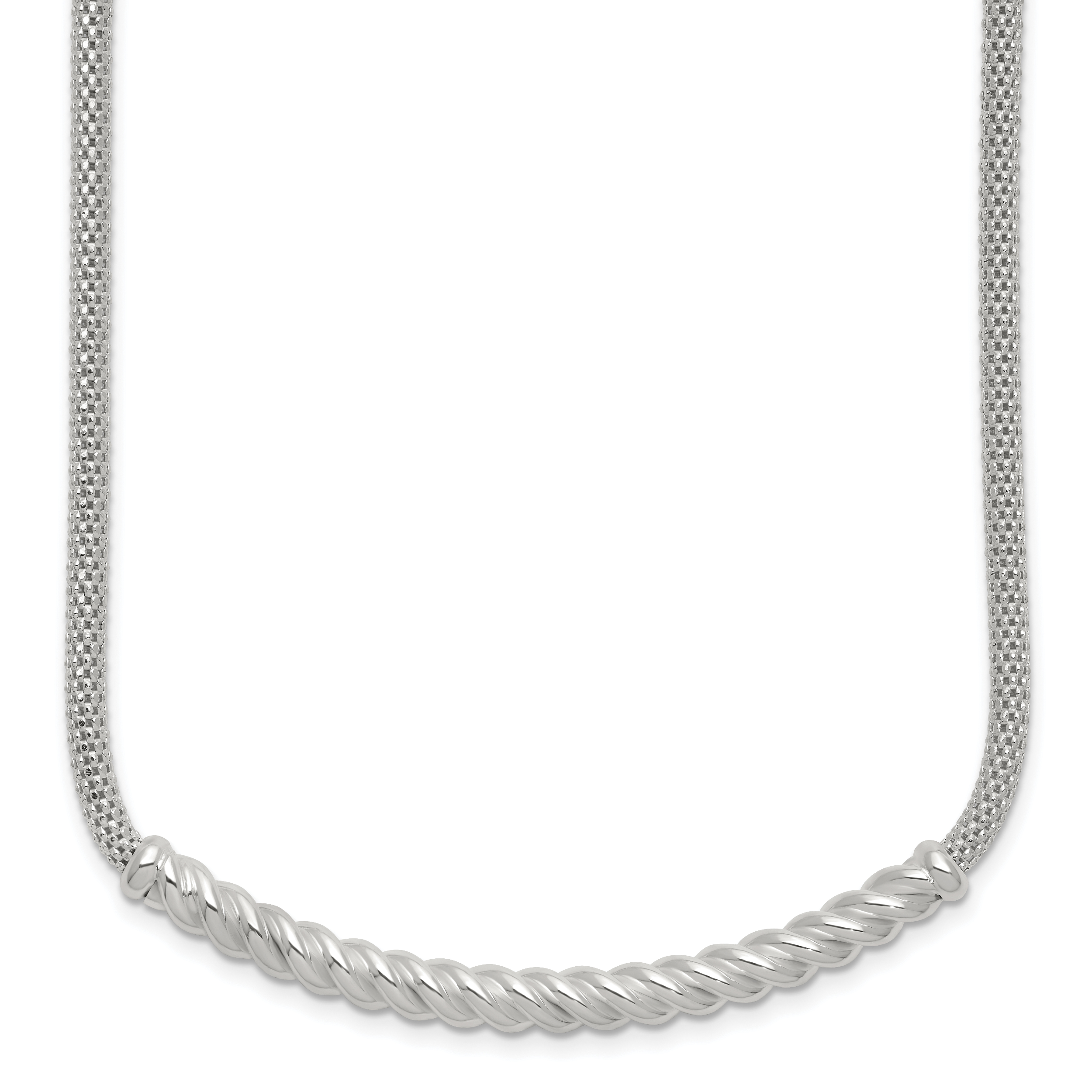 Sterling Silver Polished Twisted Bar Necklace (QG5994-18)