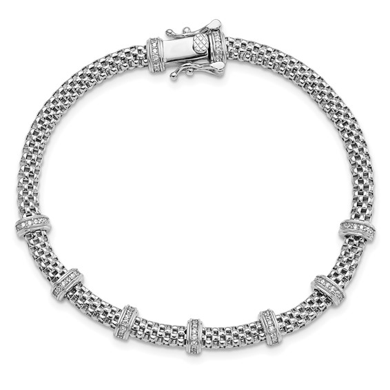 Sterling Silver Rhodium-plated Polished CZ Bracelet