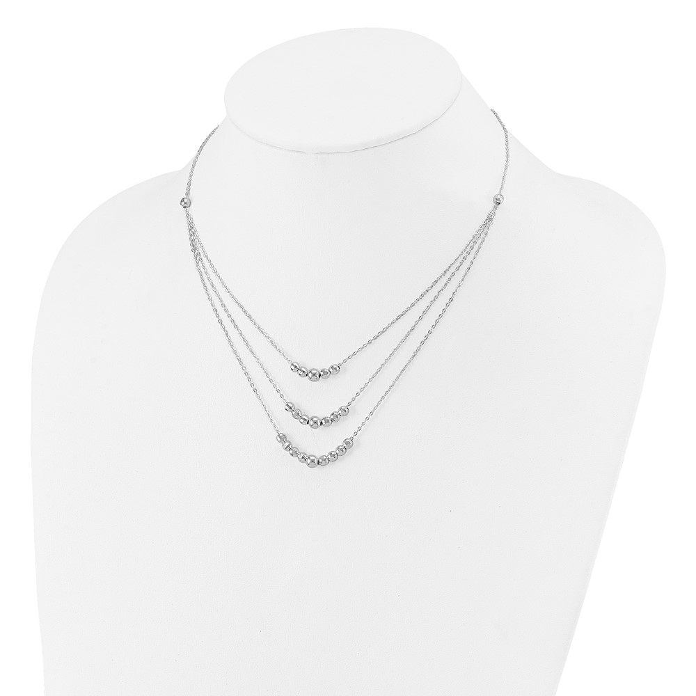 Sterling Silver Polished 3-Strand Beaded Necklace (QG6006-16)