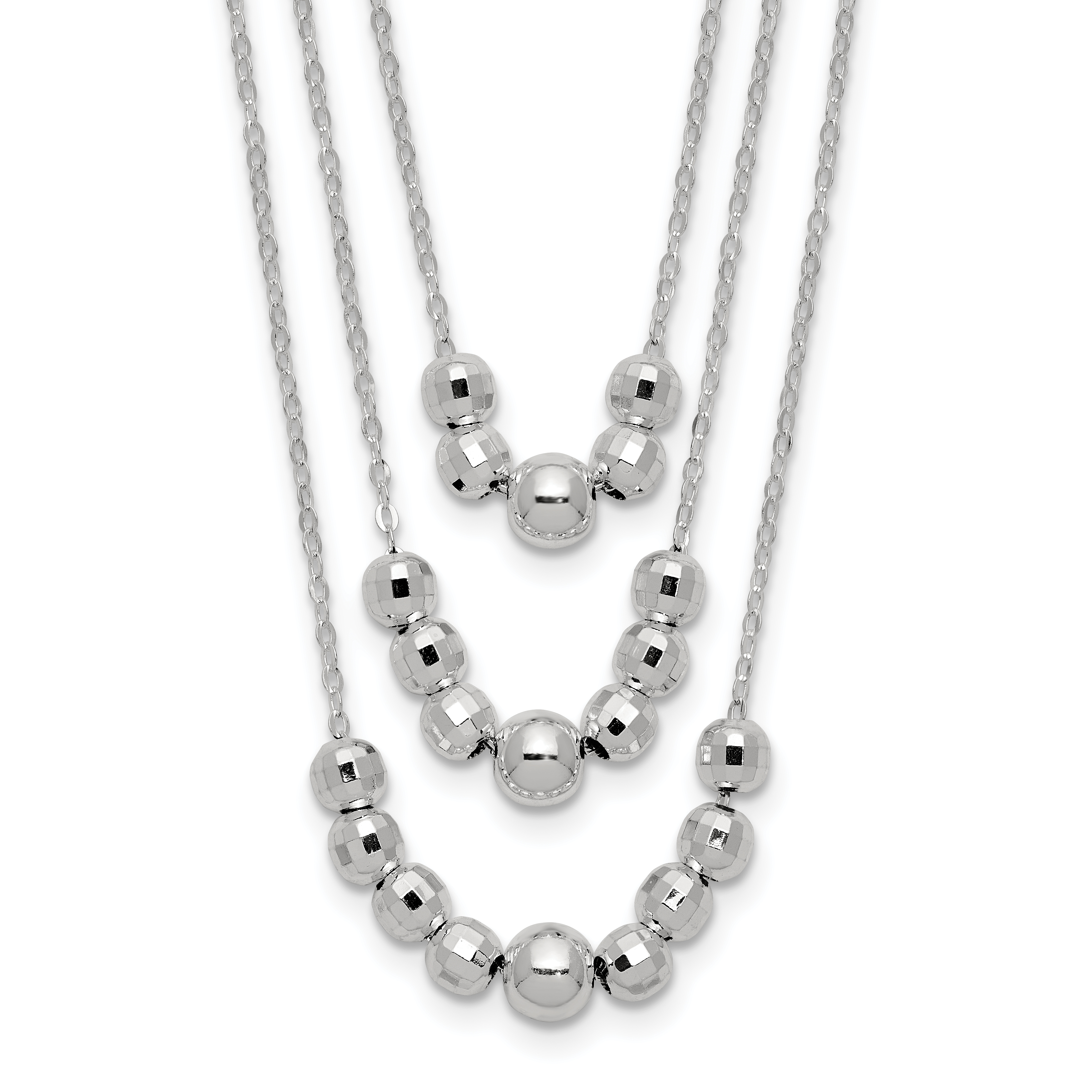 Sterling Silver Polished 3-Strand Beaded Necklace (QG6006-16)