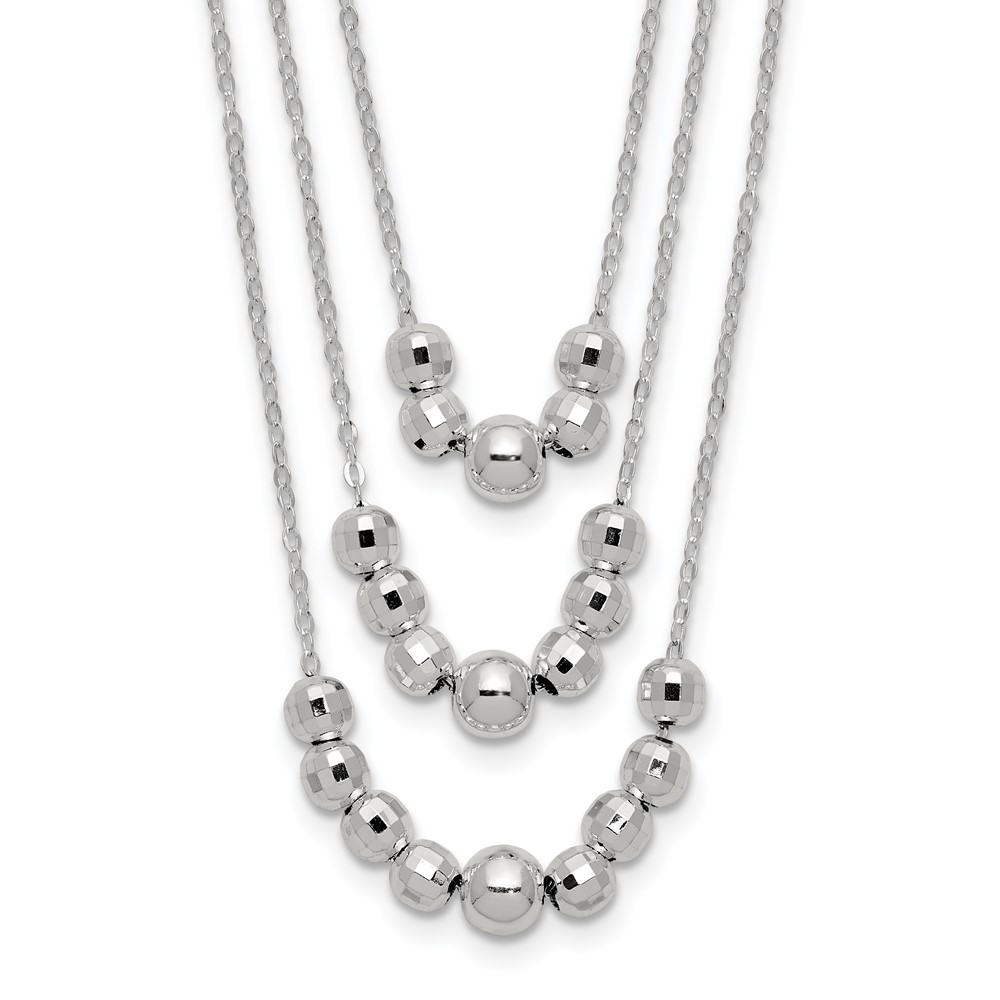 Sterling Silver Polished 3-Strand Beaded Necklace (QG6006-16)