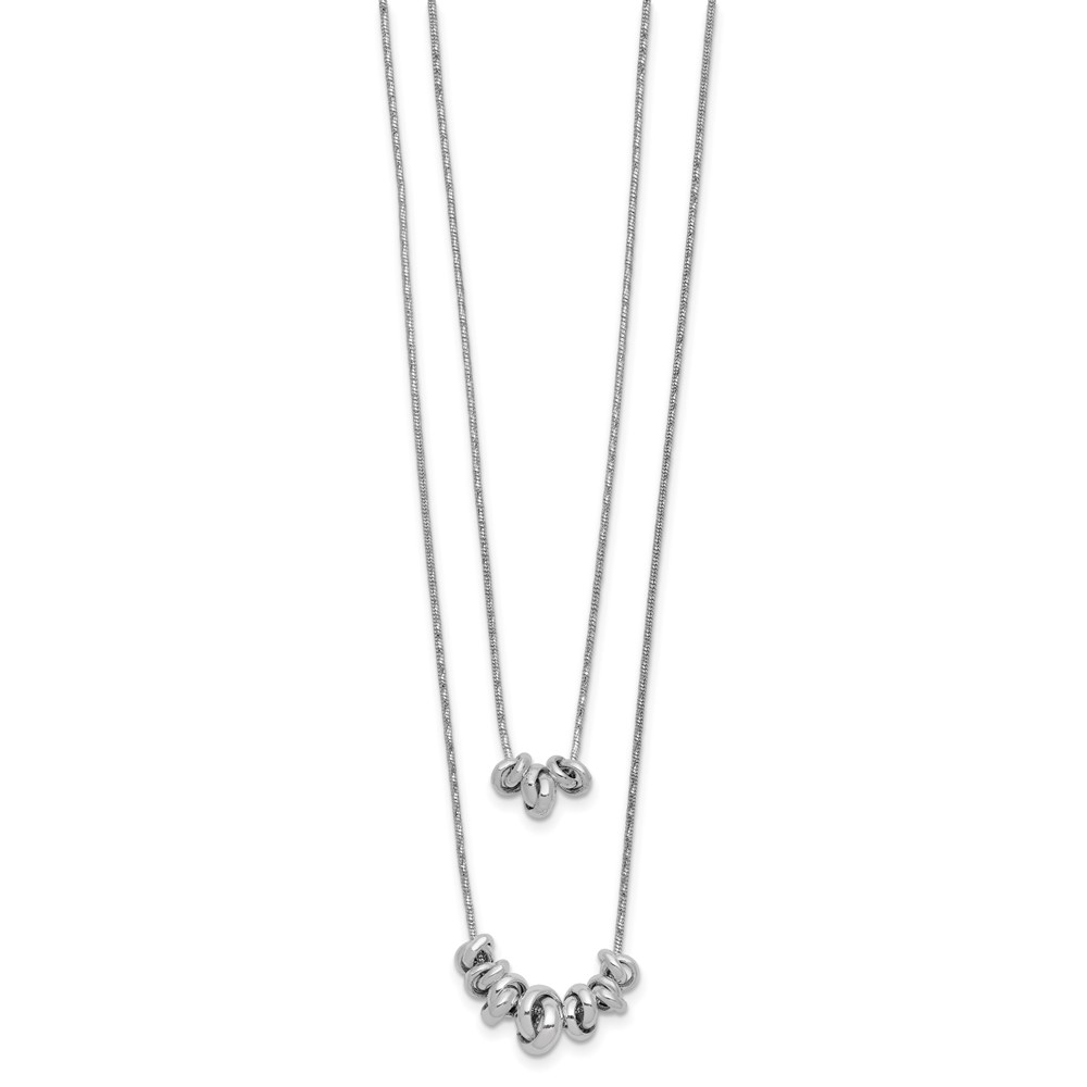 Sterling Silver Double Rings 2-Strand w/2 in ext Necklace (QG6007-15.5)