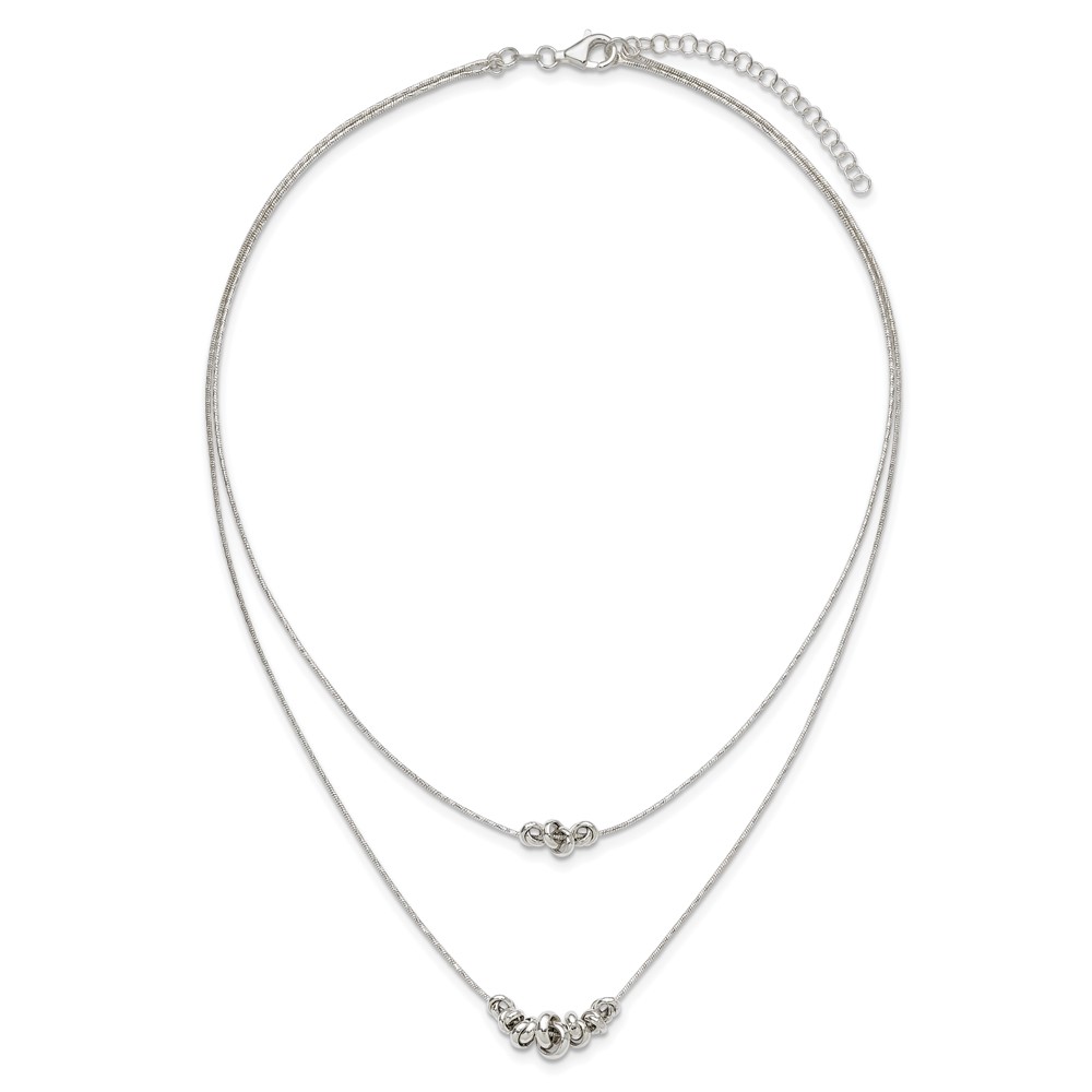 Sterling Silver Double Rings 2-Strand w/2 in ext Necklace (QG6007-15.5)