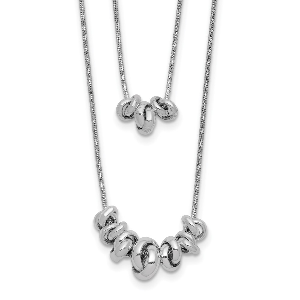 Sterling Silver Double Rings 2-Strand w/2 in ext Necklace (QG6007-15.5)