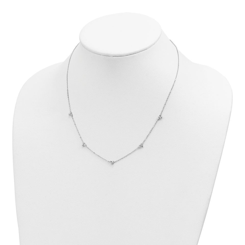 Sterling Silver Rhodium-plated Polished CZ 5 Stations Necklace (QG6009-18)