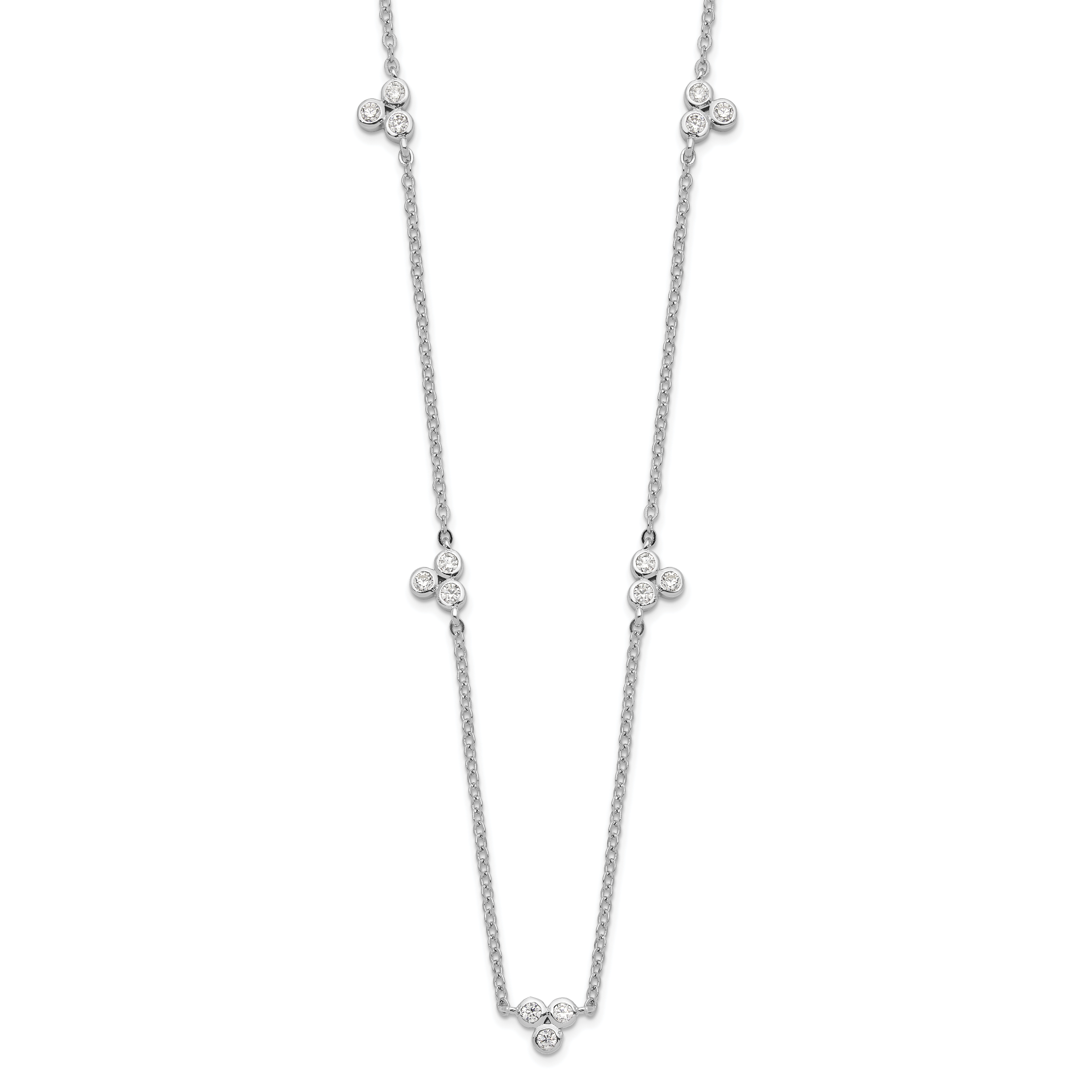 Sterling Silver Rhodium-plated Polished CZ 5 Stations Necklace (QG6009-18)