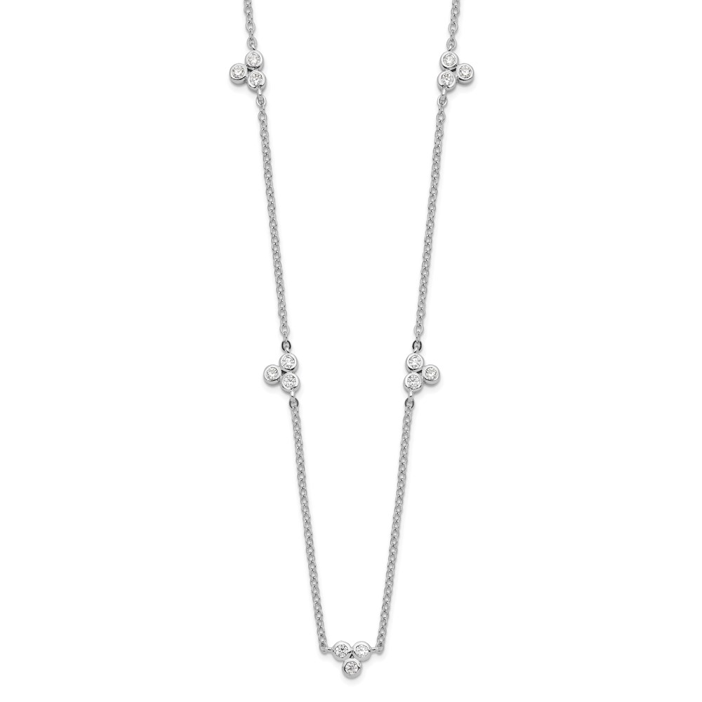 Sterling Silver Rhodium-plated Polished CZ 5 Stations Necklace (QG6009-18)