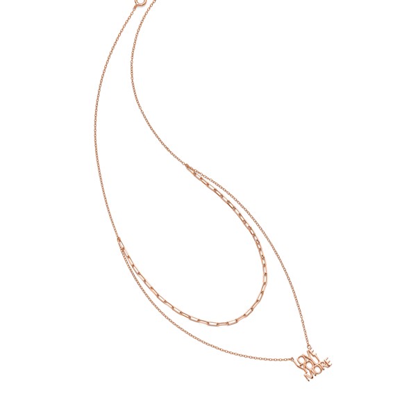 Sterling Silver Rose-tone Love You More Two Strand 16 inch Necklace