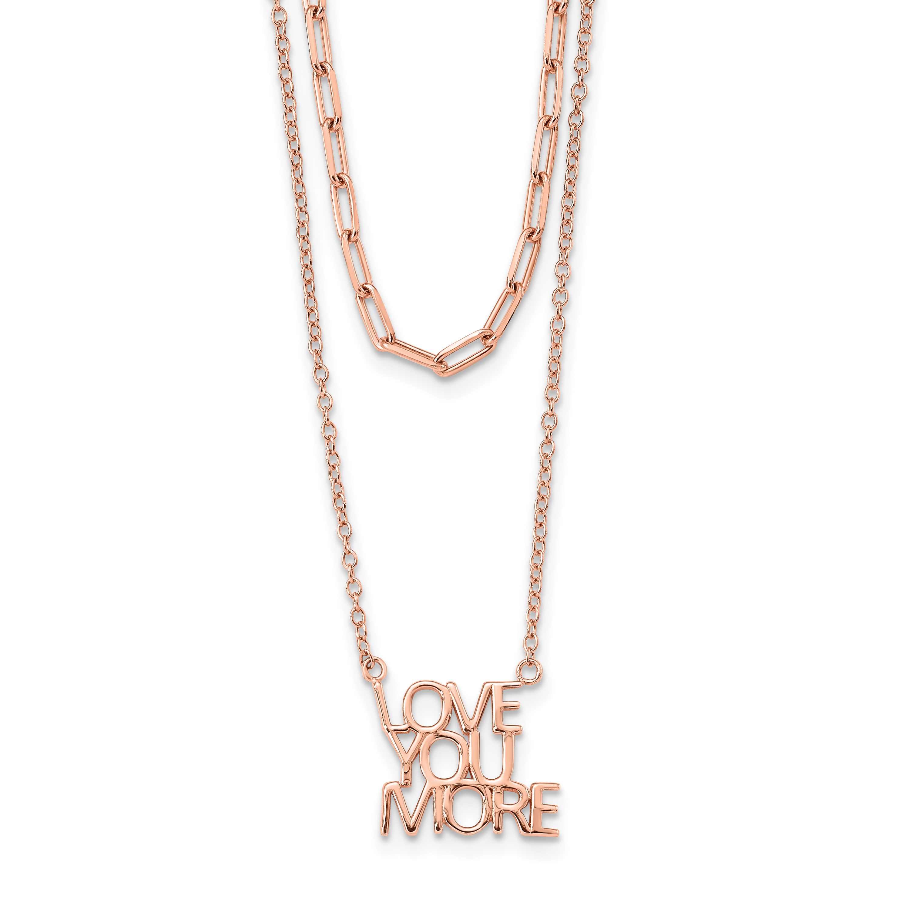 Sterling Silver Rose-tone Love You More Two Strand 16 inch Necklace (QG6017-16)