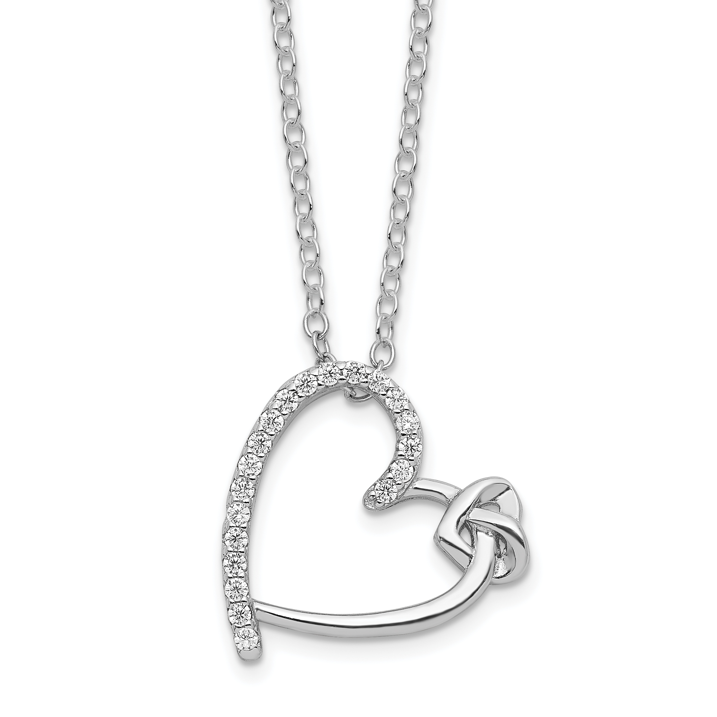 Sterling Silver Polished Rhodium-plated CZ Heart 18in Necklace (QG6023-18)