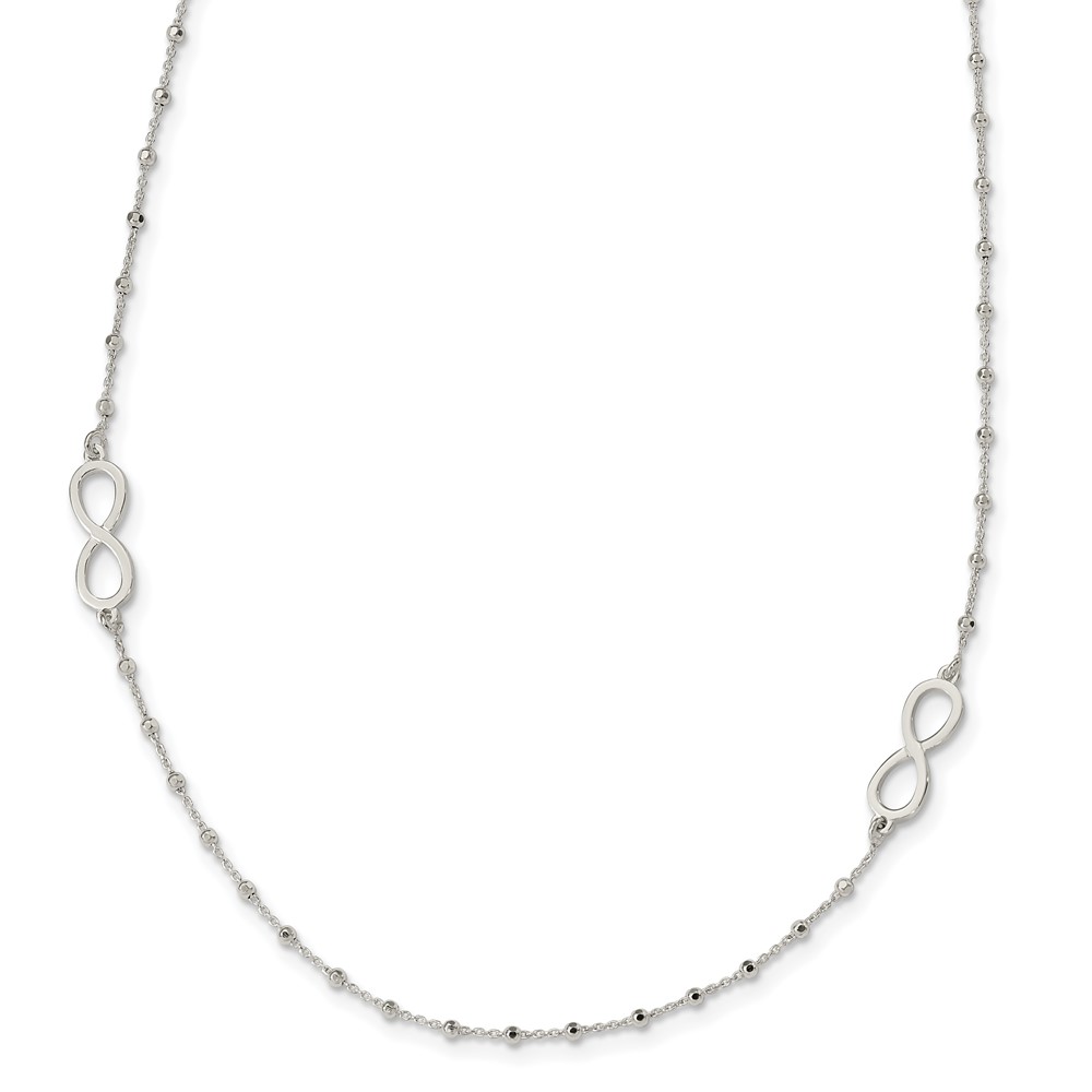 Sterling Silver Polished Beaded Infinity w/1 in ext. Necklace