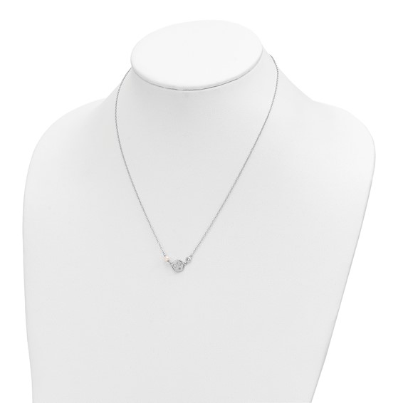 Sterling Silver Rhodium-plated CZ FW Cultured Pearl w/Hearts Necklace