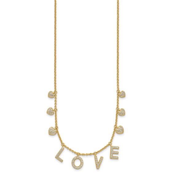 Sterling Silver Gold-tone CZ LOVE w/2in ext Necklace