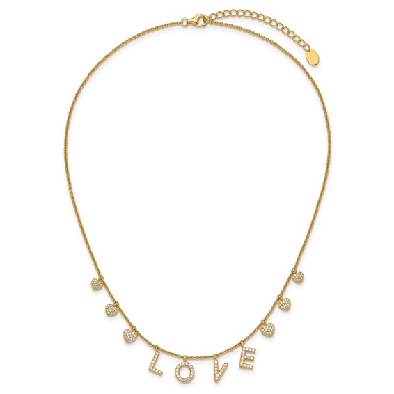 Sterling Silver Gold-tone CZ LOVE w/2in ext Necklace