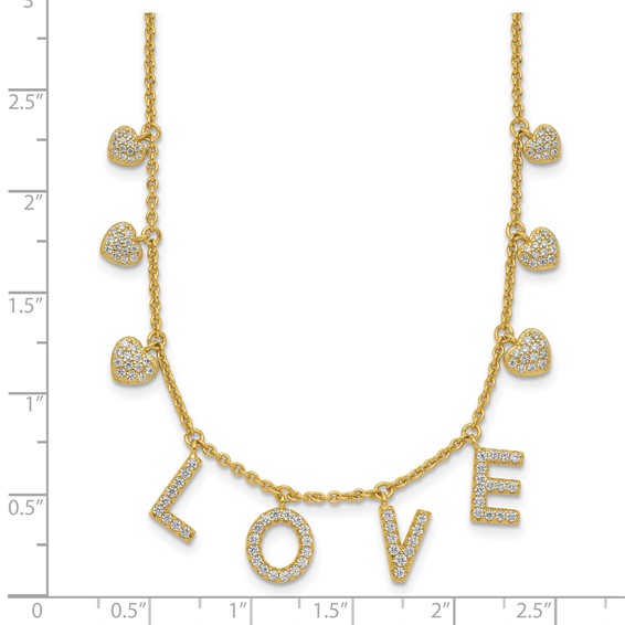 Sterling Silver Gold-tone CZ LOVE w/2in ext Necklace