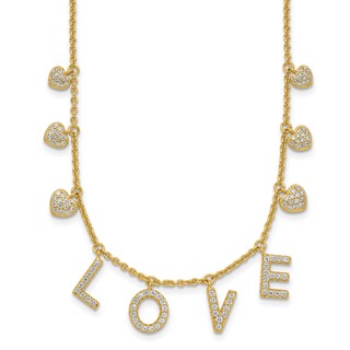 Sterling Silver Gold-tone CZ LOVE w/2in ext Necklace