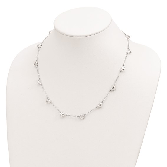 Sterling Silver Antiqued CZ Heart 17.5in w/2in ext Necklace