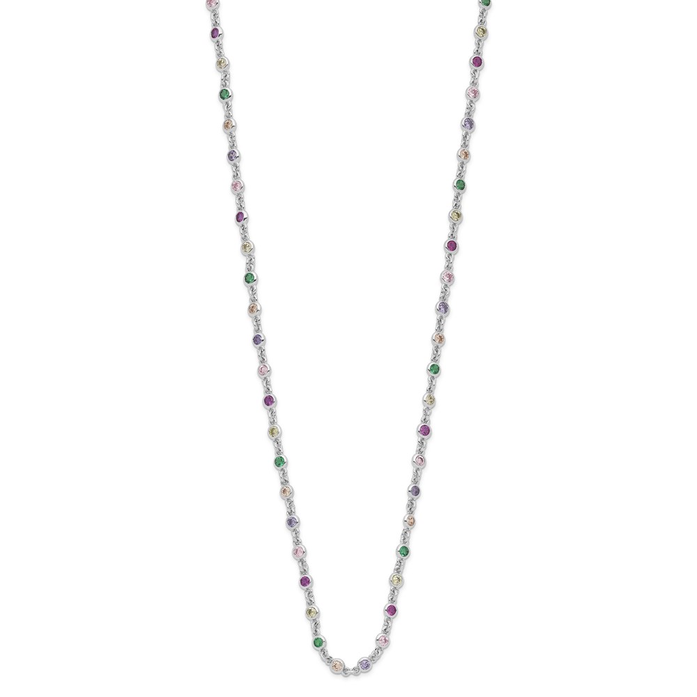 Sterling Silver Rhodium-plated Polished Multi-color CZ w/3 IN EXT Choker (QG6032-12.5)