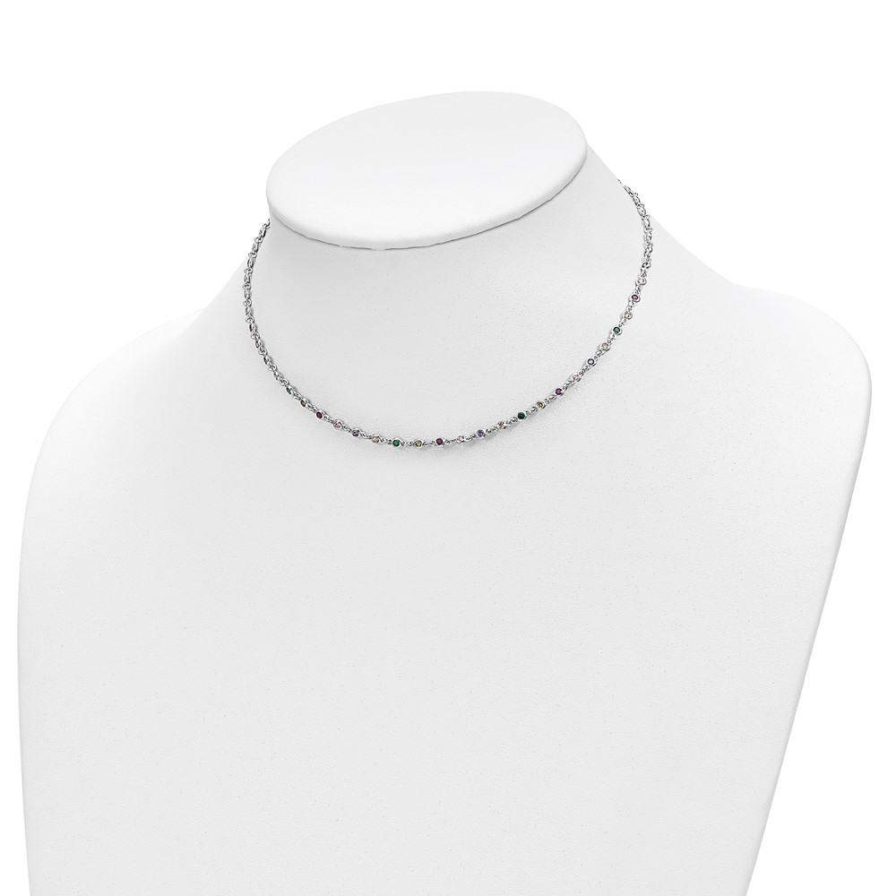 Sterling Silver Rhodium-plated Polished Multi-color CZ w/3 IN EXT Choker (QG6032-12.5)