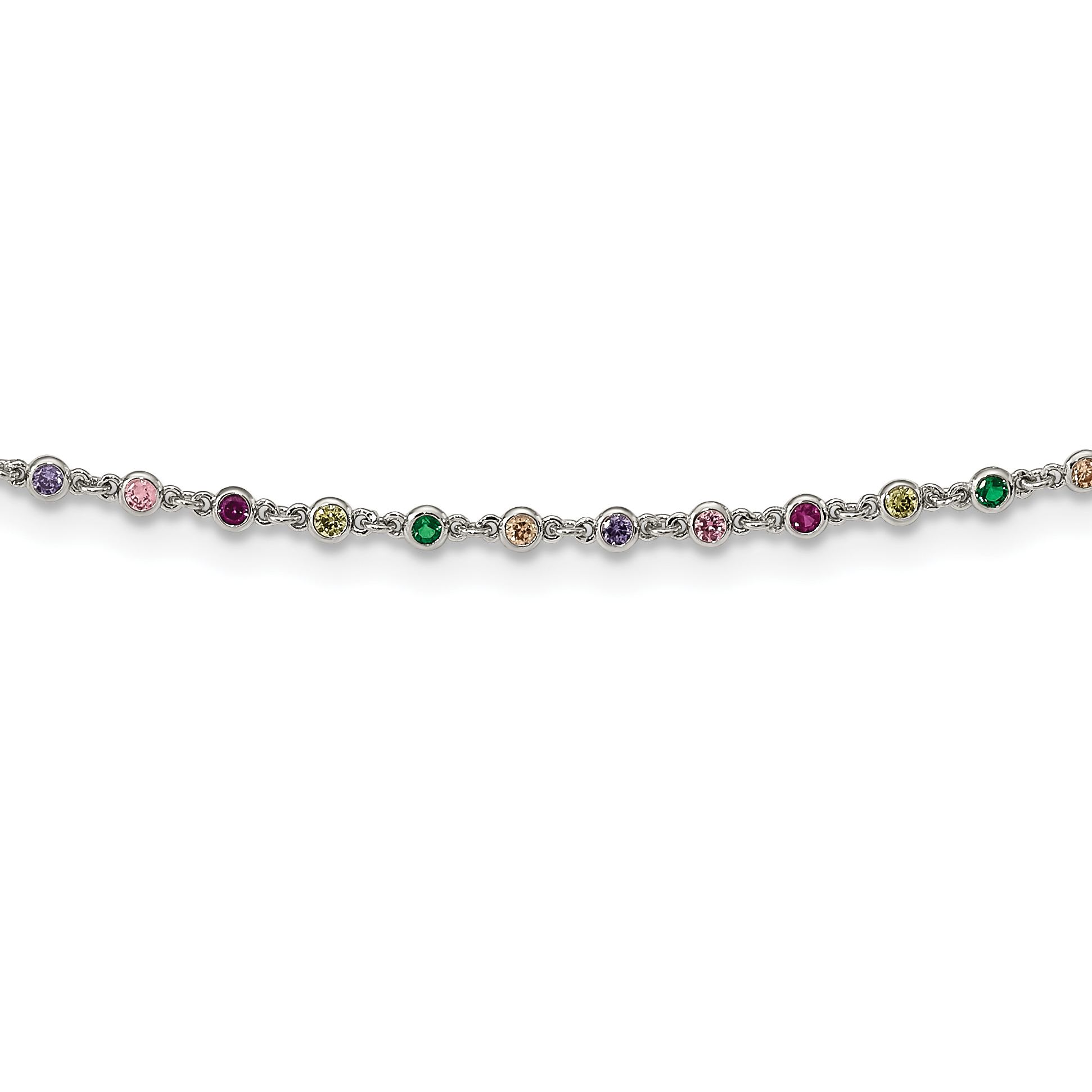 Sterling Silver Rhodium-plated Polished Multi-color CZ w/3 IN EXT Choker (QG6032-12.5)