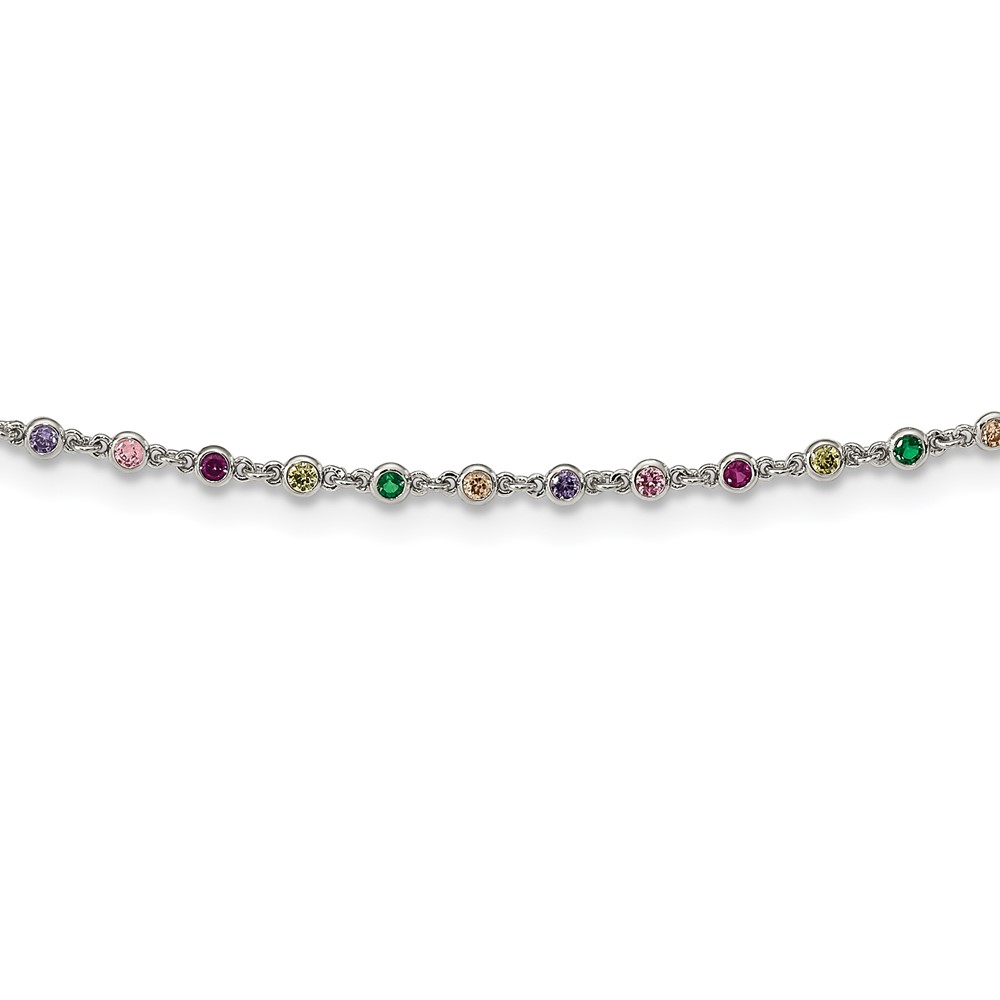 Sterling Silver Rhodium-plated Polished Multi-color CZ w/3 IN EXT Choker (QG6032-12.5)