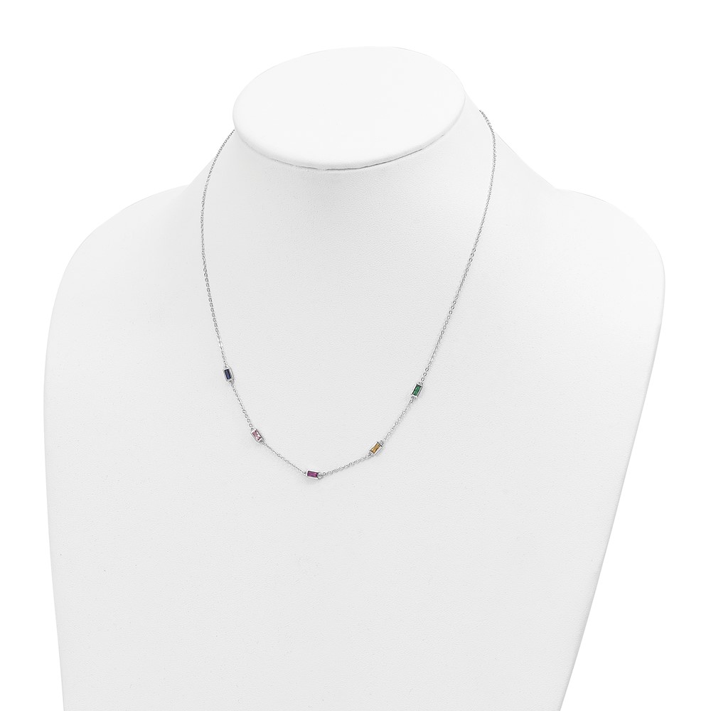 Sterling Silver Rhodium-plated Polished Multicolor CZ Necklace (QG6034-18)