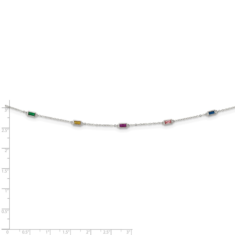 Sterling Silver Rhodium-plated Polished Multicolor CZ Necklace (QG6034-18)