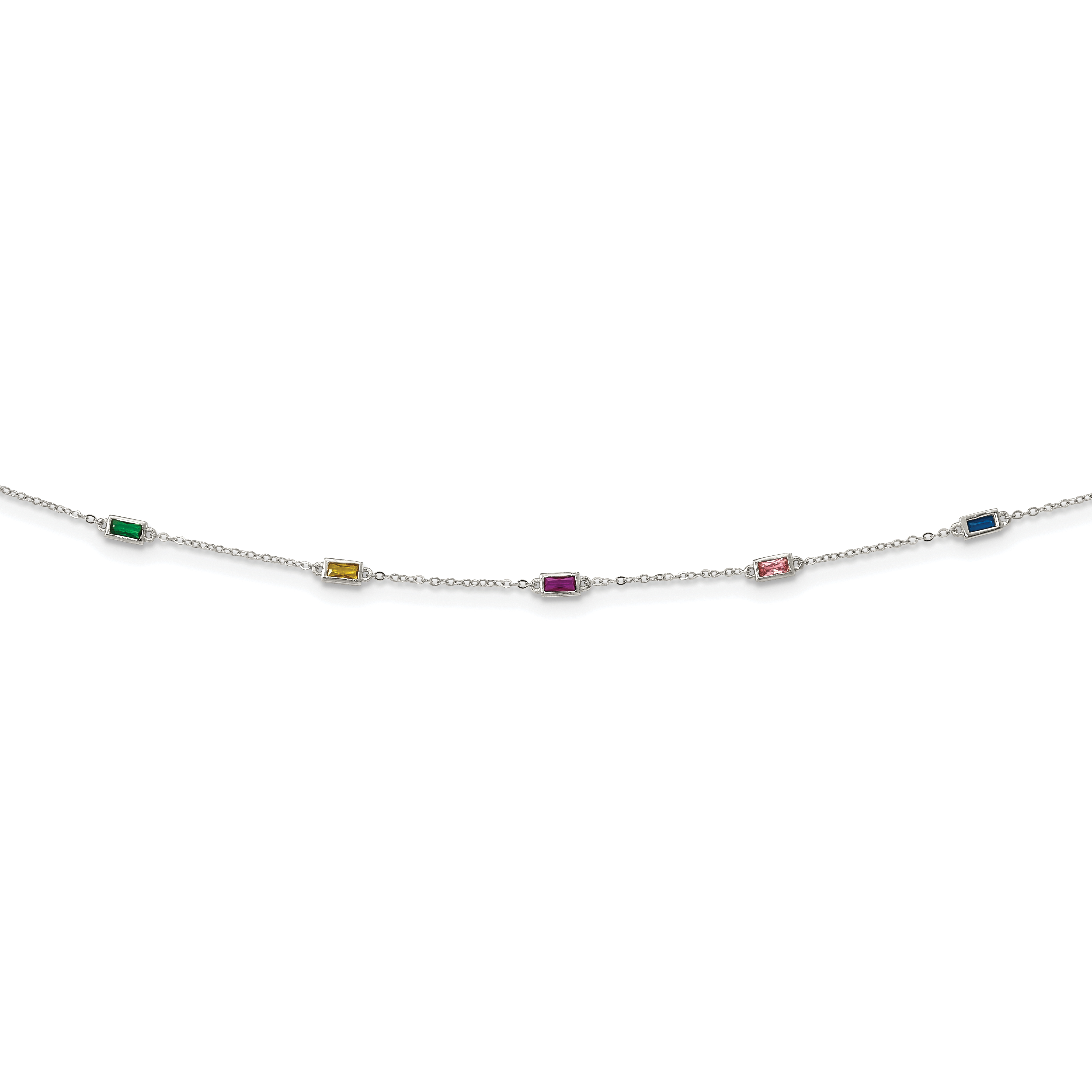 Sterling Silver Rhodium-plated Polished Multicolor CZ Necklace (QG6034-18)