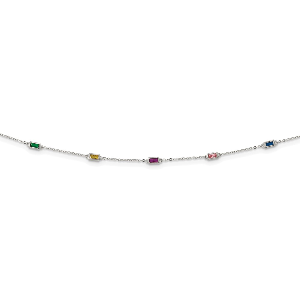 Sterling Silver Rhodium-plated Polished Multicolor CZ Necklace (QG6034-18)