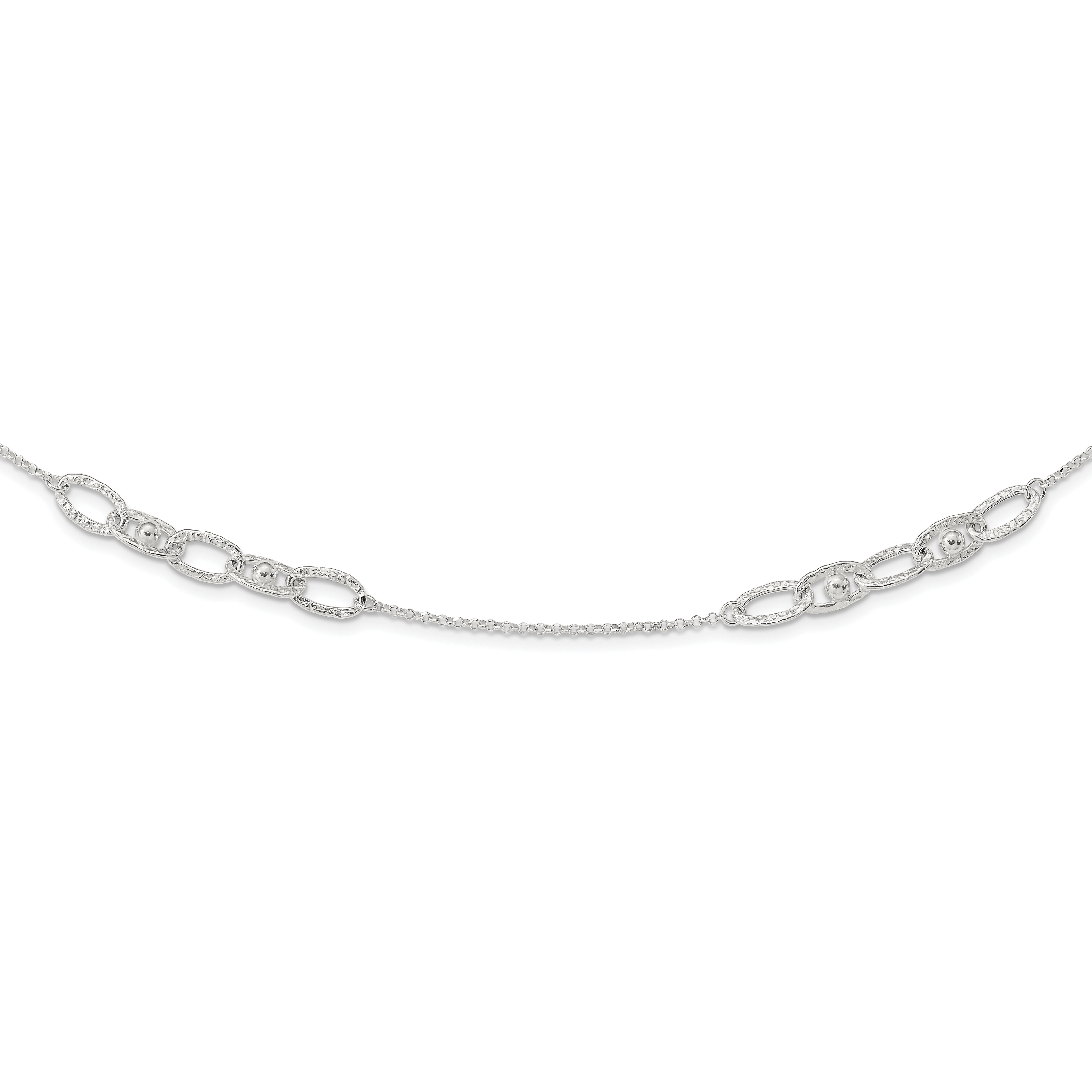 Sterling Silver Hammered Oval w/Beads Necklace (QG6038-20)